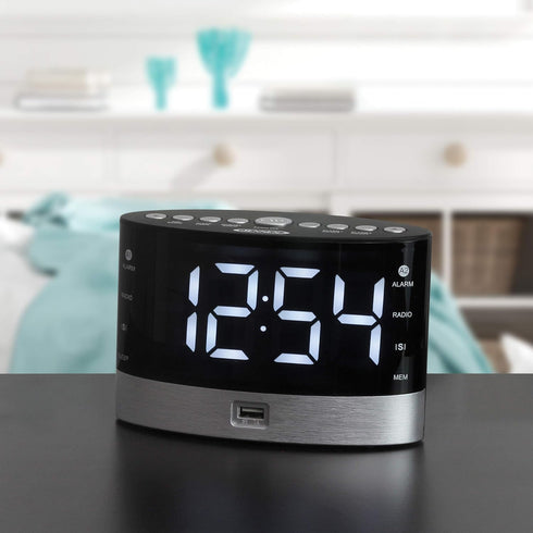 JENSEN JCR-255 .6-Watt AM/FM Dual-Alarm Digital Clock Radio with Under-Pillow Vibrator, Black