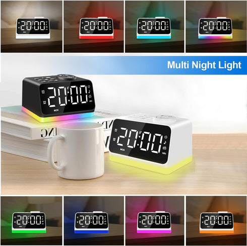 8 JALL Digital Alarm Clock with FM Radio for Bedroom, Colors Night Light with Charging Port, Sleep Sound Machines