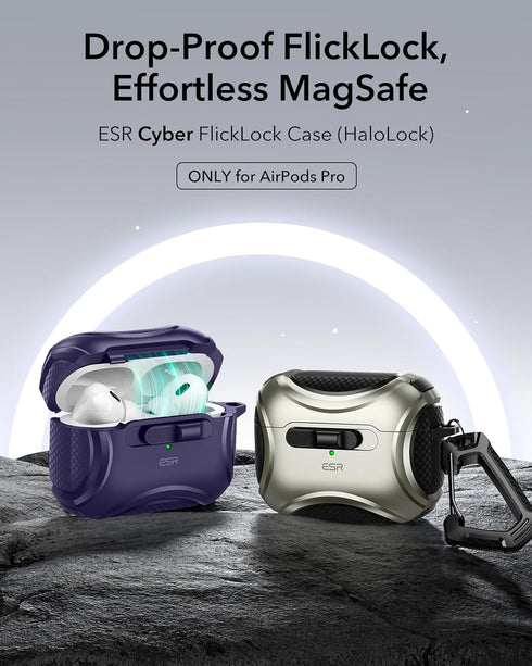 ESR for AirPods Pro Case (2023/2022/2019, 1st/2nd Gen), Cyber Series, Purple, Compatible with MagSafe