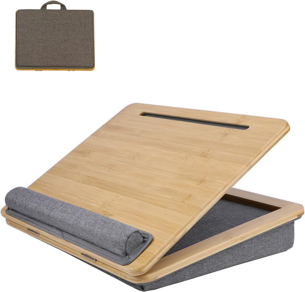 SUMISKY Adjustable Lap Desk, Portable Laptop Stand with Cushion and Phone Holder for Up to 15.6 Inch Laptops