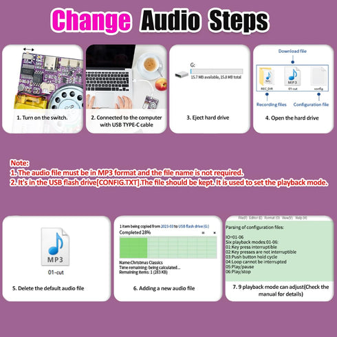 XLW 16MB Sound Module, Push Button, Magnetron, Light Control Activated Recordable Voice Sound Chip Module with LED
