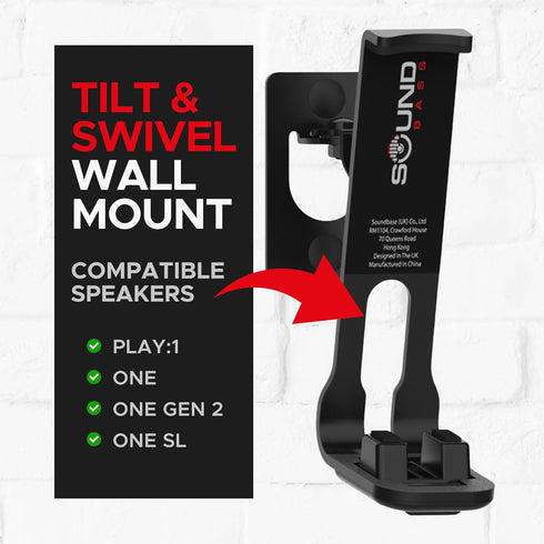 ONE, ONE Gen 2, ONE SL, Play:1 Wall Mount Bracket, Black, Compatible with Sonos ONE Series