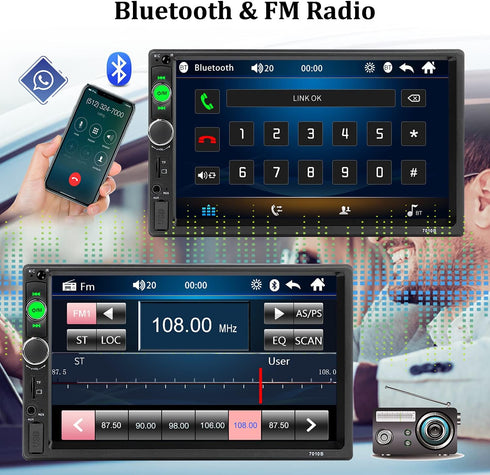 Double Din Bluetooth Car Stereo: 7 Inch MP5 Player with Digital Touch Screen Display and FM Radio Receiver