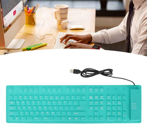 Foldable Silicone Keyboard, 108 Keys Waterproof Rollup USB Wired Keyboard for PC/Laptop/Notebook (Green)