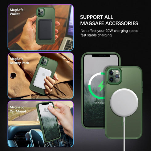 BENTOBEN iPhone 11 Pro Max Case - Dark Green, Translucent Matte, Shockproof, MagSafe Compatible, 6.5" Protective Cover.