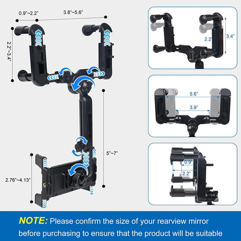 Large Rearview Mirror Phone Holder, The New car Mobile Phone Holder for Car 360°Rotatable and Retractable,Upgraded Four Corners Fixed Anti-Shake Multifunctional Design for All Phones