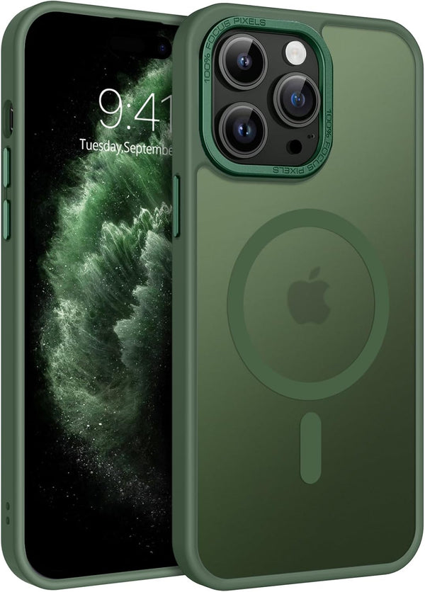 Telaso iPhone 14 Pro Max Case - Slim, Translucent Matte, Military Grade, Anti-Scratch, MagSafe Compatible, Deep Green.