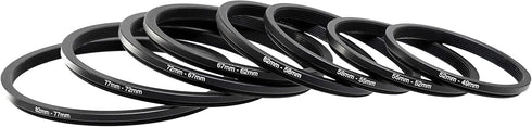 Fotasy Anodized Metal Black Filter Step Down Ring Set, 8 Stepping Down Lens Adapter Rings, 82-49mm