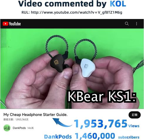 KBEAR KS1 in-Ear Monitors Headphones Wired Earbuds with 10mm Dynamic Driver for Smartphones/PC/Laptop