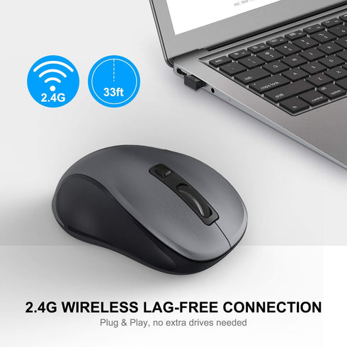 WisFox 2.4G Wireless Mouse for Laptop, Ergonomic Computer Mouse with USB Receiver and 3 Adjustable Levels, 6 Button
