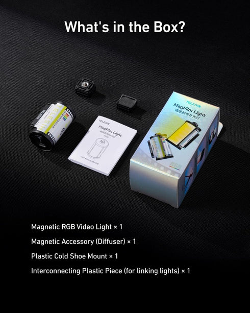 TELESIN 95 Magnetic RGB Video Light | Cold Shoe Mount for DSLR Camera Light Photography Attachment | CRI & with Soft