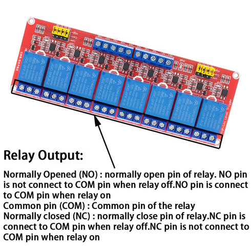 Relay Module with Optocoupler, High/Low Level Trigger for Arduino (12, 12V Relay 8 Channel)