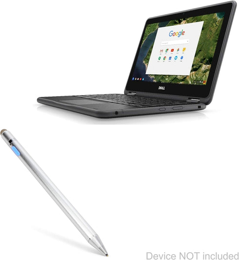 BoxWave AccuPoint Active Stylus Pen for Dell Chromebook 3189 Education 2-in-1 - Metallic Silver, Ultra Fine Tip