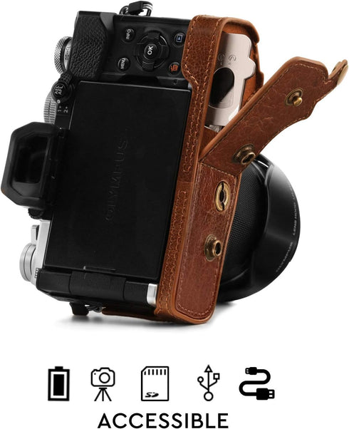 MegaGear MG1863 Ever Ready Genuine Leather Camera Case for Olympus Om-D E-M5 Mark III - Brown