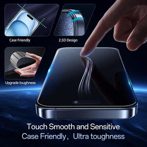 Screen Protector for iPhone 15 Plus 6.7 inches, 2 pcs Colorless Anti-Blue Light Tempered Glass, HD Clear, Case Friendly