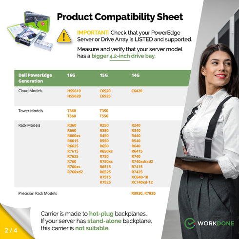 WorkDone 3.5 inch Drive Caddy with 2.5 inch HDD Adapter - Compatible with Dell PowerEdge Servers R740 R640 R540 R440