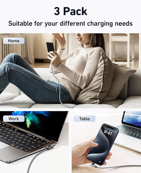 10ft 90 Degree iPhone Charging Cable 2 Pack - USB to Lightning, Extra Long, Compatible with iPhone