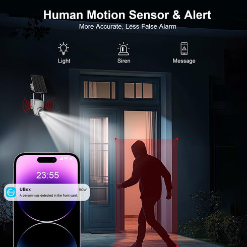 Wireless Outdoor Solar Security Cameras, 2K HD Video Surveillance, Color Night Vision, 2 Way Talk, PIR Detection