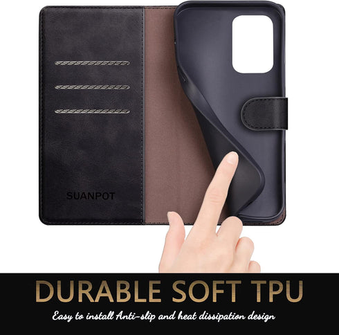 SUANPOT Leather Wallet Case for Samsung Galaxy A52 4G & 5G, RFID Credit Card Holder, Shockproof Cover (Black)