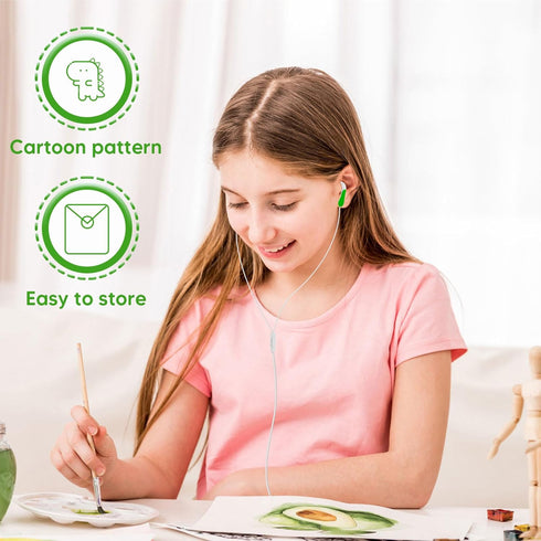 QearFun Dinosaur Style Earbuds for Kids in-Ear Headphones,Wired Heavy Bass Headphones,Earphone with Microphone Noise Isolating,Gifts for School Girls Boys. (yellow-green)