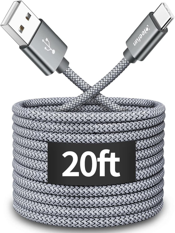 CLEEFUN 20ft Long USB Type C Cable, USB 2.0 to USB C Cable, Nylon Braided Charger Cord Compatible with Samsung Galaxy