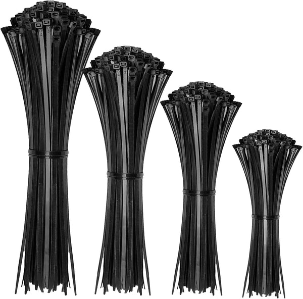 Cable Zip Ties, 400 Pack Black Assorted Sizes 12+8+6+4 Inch, Multi-Purpose Self-Locking Nylon for Home, Office, Garden