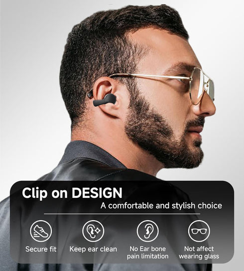 King Lucky i21 Open Ear Clip On Earbuds, Wireless Bluetooth Headphones with Mic, Noise Cancelling, Waterproof IPX4,