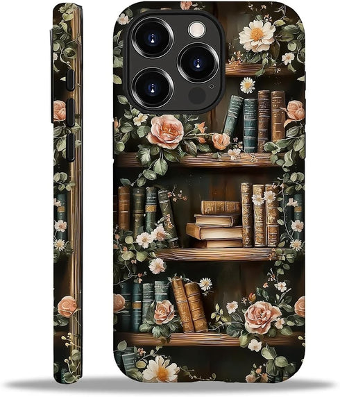 Akinmi Case for iPhone 16 Pro,Vintage Flowers Entwined Bookshelf Exquisitely Pattern Double Protective