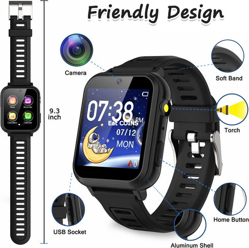 Kids Smart Watch Boys, Game Watch with 24 Games, HD Touch Screen Video Camera for 5-12 Year Olds