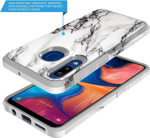 Rosebono Case for Samsung Galaxy A20/A30/A50, Slim Hybrid Hard Cover, Colorful Silicone Skin Armor (White Marble)