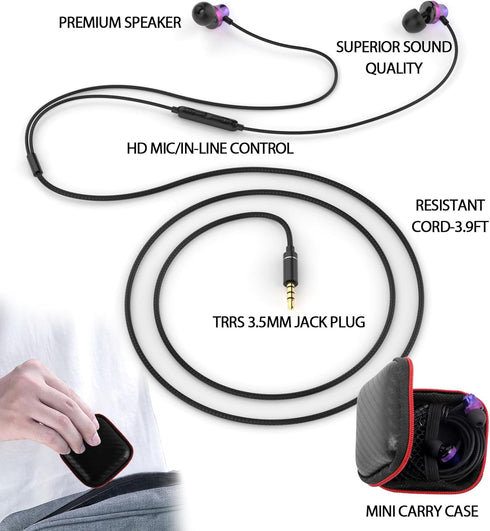 Wired Earbuds with Mic for Laptop PC Chromebook, Noise Cancelling Ear Buds with 3.5mm Plug for Samsung A25 A15 A32 A52