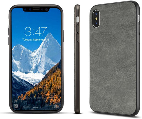 SALAWAT Slim Shock Proof Phone Case for iPhone Xs, Lightweight Premium PU Leather TPU Bumper Protection (Gray)