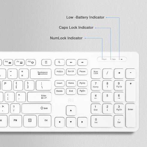 Wireless Keyboard and Mouse Combo, Rii Standard Office PC Keyboard and Optical Wireless Mice (White)