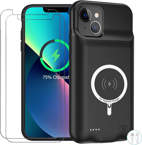 Battery Case for iPhone 13, Enhanced 10000mAh Portable Protective Smart Wireless Charging Case, Rechargeable Extended