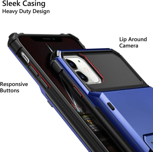 Vofolen Case for iPhone 11 Wallet 4-Card Holder ID Slot Flip Door Hidden Pocket Anti-Scratch