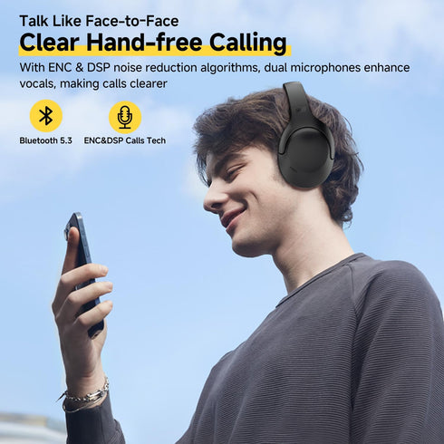 QCY H3 LITE Active Noise Cancelling Headphones, Wireless Over Ear, 60H Playtime, Bluetooth 5.3 for Travel