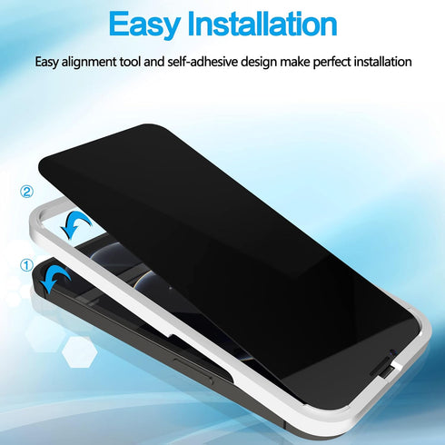 iPhone 12 Pro Max Privacy Screen Protector - 2 Pack, Anti-Spy, Shatterproof, Full Edge Coverage, Bubble Free, Easy