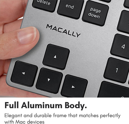 Macally Bluetooth Number Pad for Laptop, Slim Aluminum Design, Rechargeable Wireless Numeric Keypad for Mac, PC