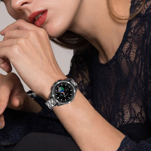 Bands for Samsung Galaxy Watch 4 Classic (46mm), 20mm Luxury Rhinestone Metal Bracelet with Bezel Ring