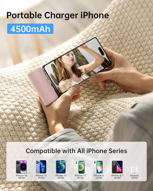 Kuulaa Portable Charger 4500mAh Mini Power Bank for iPhone, Cute Backup Battery Pack Travel Compatible with iPhone