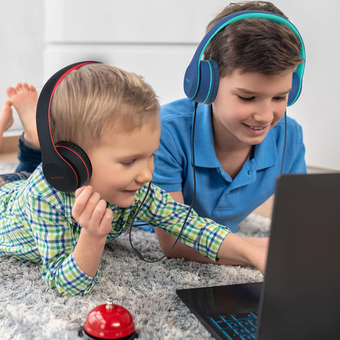 RORSOU K5 Kids Headphones - Foldable On-Ear, 85/94dB Volume Limiter, Tangle-Free 3.5mm Jack, for Boys/Girls/Tablet