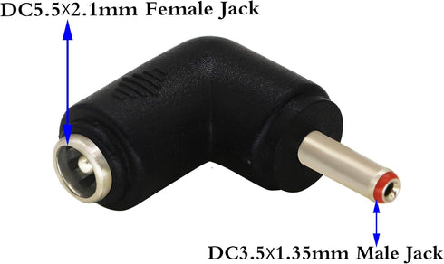 zdyCGTime DC 3.5x1.35mm Male 90 Degree Angle to DC5.5x2.1mm Female Adapter, 5 Volt DC Barrel Power Jack Charging Cable