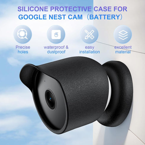 for Google Nest Cam Case Cover Outdoor or Indoor Battery Waterproof & Dustproof Silicone Protective Camouflage Camera Skin for Google Nest Cam (Black)