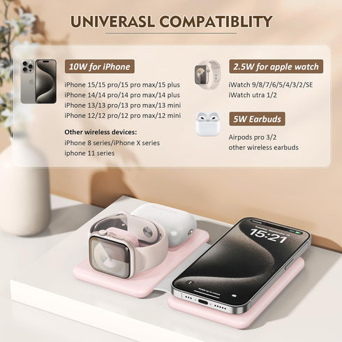 Wireless Charger for iPhone, 3 in 1 Charging Station for Apple Devices, Foldable Magnetic Charging Pad for iPhone