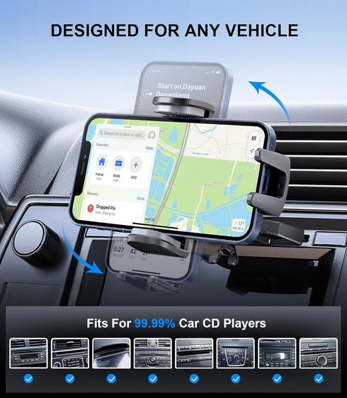 Car Phone Holder, Universal CD Slot Phone Mount, Hands Free Adjustable Phone Mount for All iPhone & Android Phones