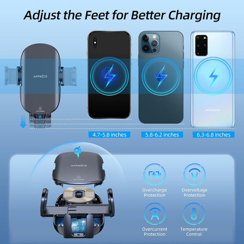 APPS2Car Wireless Car Charger 15W Fast Charging Car Phone Holder, Wireless Car Charger Mount for Dashboard, Windshield,