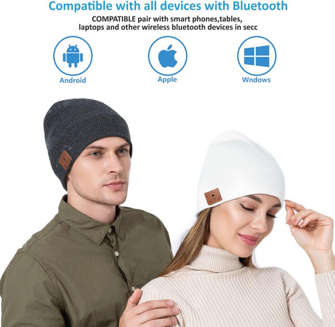 beanie MUSICBEE Bluetooth V5.2 - Wireless Knit Winter Cap, 24 Hour Playtime, Built-in Microphone, HD Stereo Speakers,
