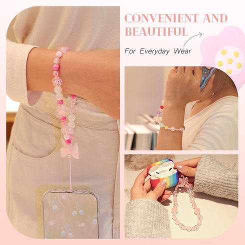 TINKRSTUFF 4 Y2K PCS Cute Phone Charms Aesthetic Cellphone Wrist Strap Bedazzling Bear Bow Butterfly Heart Star Flower