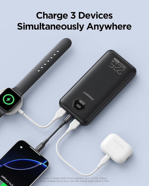 PISEN 10000mAh 3C 10000mAh 22.5W Pack 3C 2USB-A, 1USB-C Power Bank - CCC Certified Power Bank, Travel Battery Portable