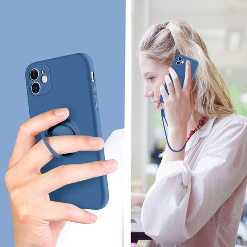 iPhone 11 Case - Slim Silicone Kickstand Ring Holder, Shockproof Protection for Girls Women, Blue